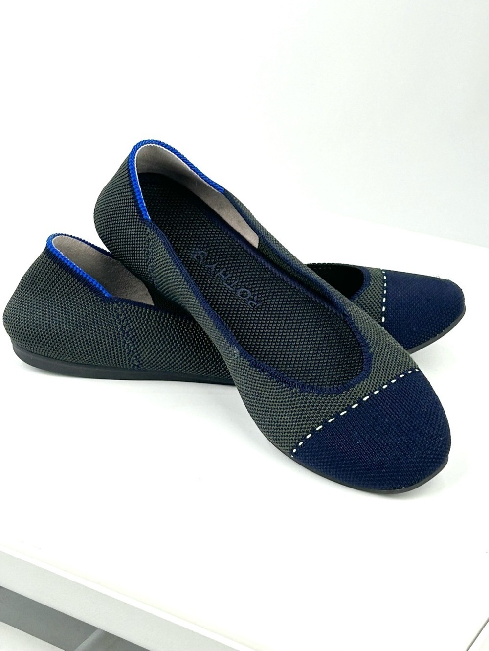 Rothy’s The Square Flats Highland Green Navy Women's Size 6 Square Toe